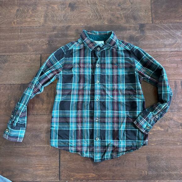 Tommy Bahama Boys Medium 7/8 Button Down Collared Shirt Green Red Plaid - Picture 1 of 6